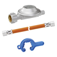 GOK regulator hose set EN61 1,5 kg/h 50 mbar KLF x G 1/4 LH-ÜM, hose 800 mm, Minitool